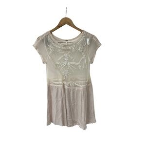 Free People Top Cream Sheer Beaded Mesh Boho Lace Top S